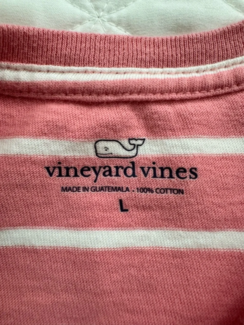 Vineyard Vines Pink White Striped Short Sleeve T-Shirt Navy Velvet Whale Size L